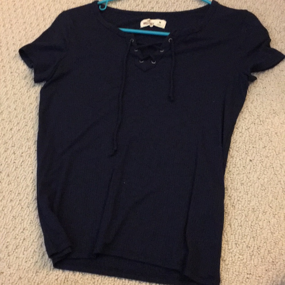 Navy blue lace up crop